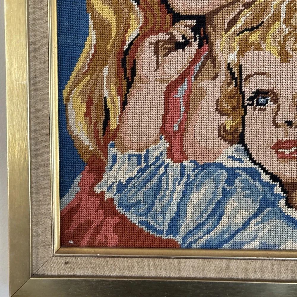Mother and child Needlepoint Tapestry Framed Blonde Blue Eyes 18x23